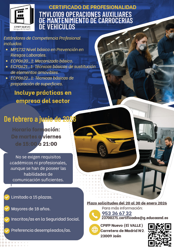 Certificado de profesionalidad operaciones auxiliares de mantenimiento de carrocerías de vehículos